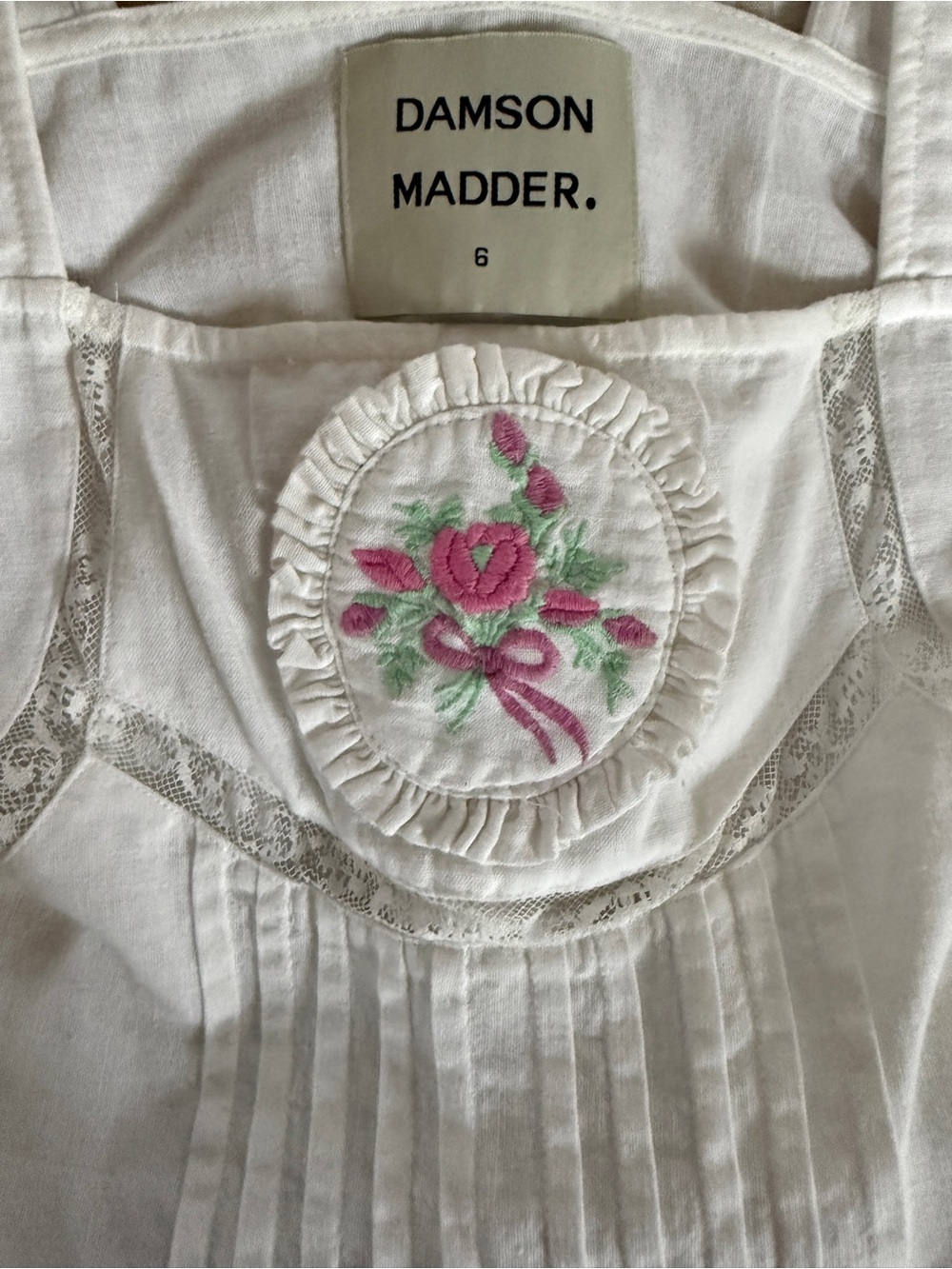 Damson Madder - Like New - White Floral Embroidered Square-Neck Tank Top - Picture 5 of 5
